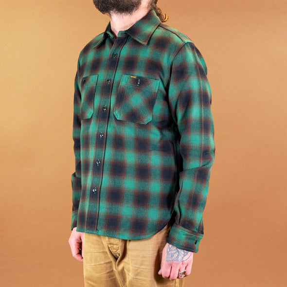 Ultra Heavy Flannel Ombré Check Work Shirt Green IHSH-379