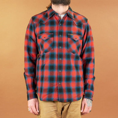 Ultra Heavy Flannel Ombré Check Western Shirt Red IHSH-373