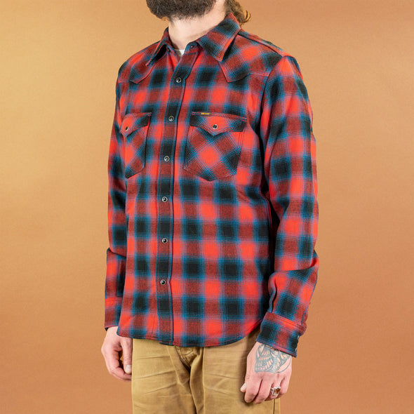 Ultra Heavy Flannel Ombré Check Western Shirt Red IHSH-373