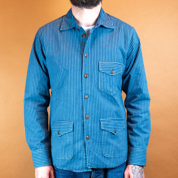 Cotton Shirt Jacket Striped Blue