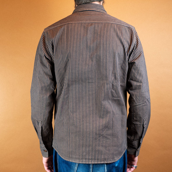 Cotton Shirt Jacket Striped Dark Brown
