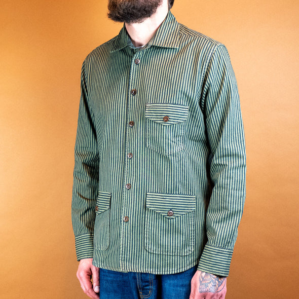 Cotton Shirt Jacket Striped Green