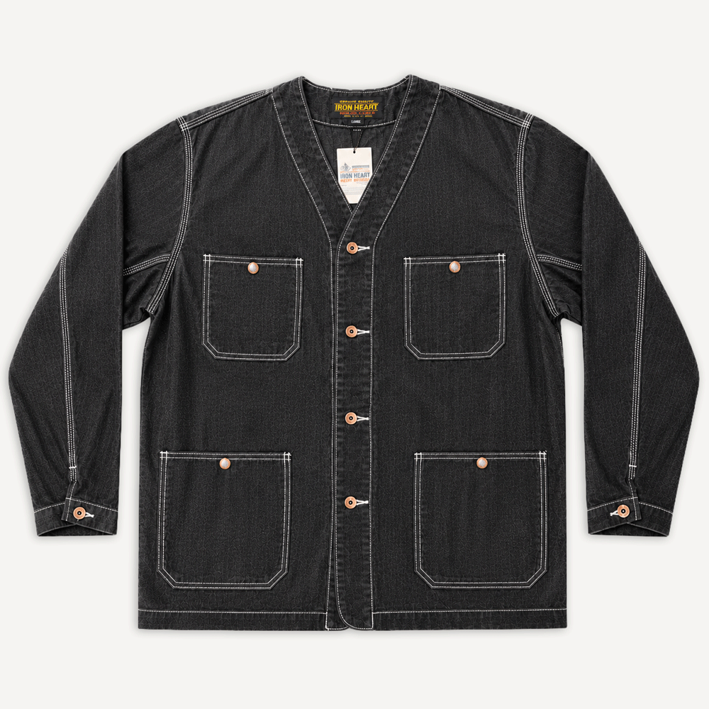 10.5oz Herringbone Collarless Chore Jacket IHJ-158 Schwarz