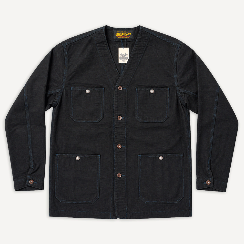 13.5oz Duck Collarless Chore Jacket IHJ-159 Schwarz