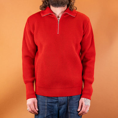 Navy Half Zip Pullover Red