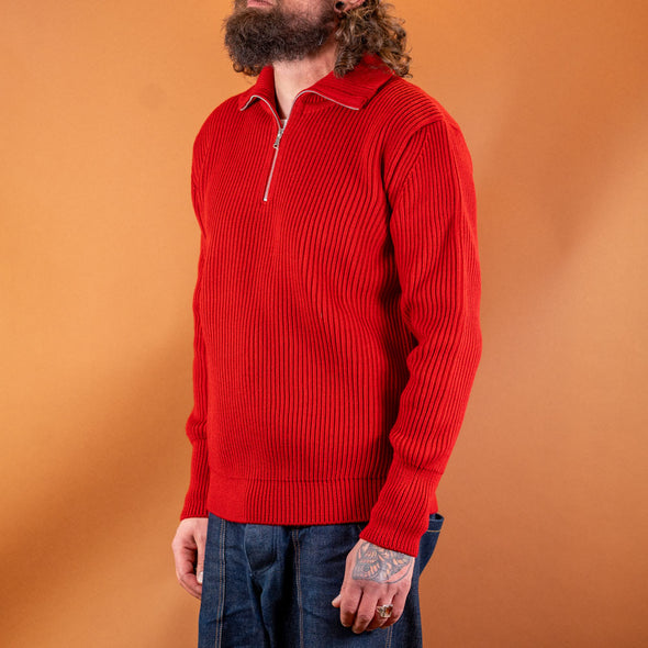 Navy Half Zip Pullover Red
