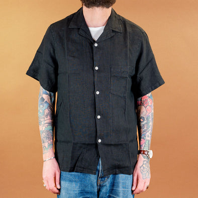 Linen Camp Collar Shirt Black