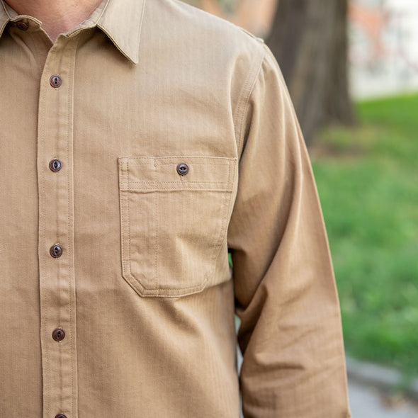 BWS02 Utility Shirt 8oz. Herringbone Brown