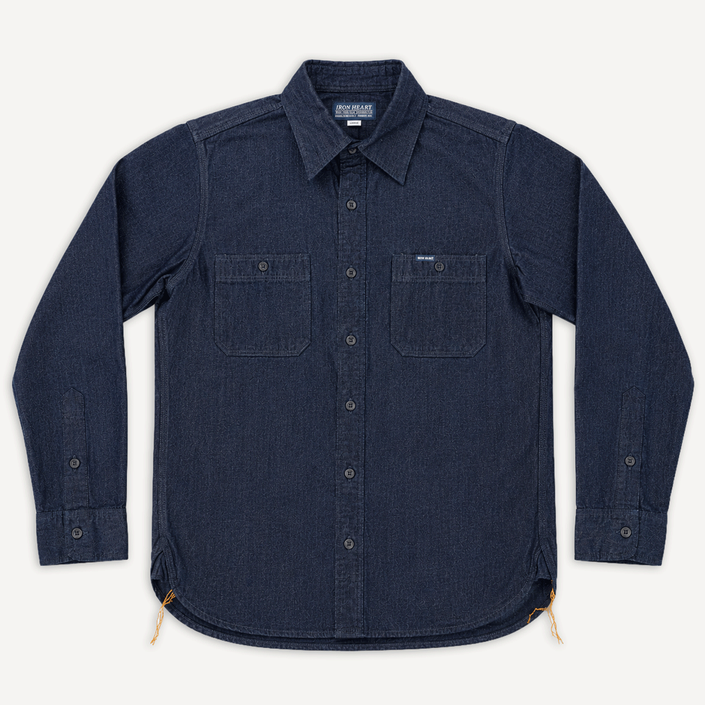 7oz Cotton Linen Chambray Work Shirt Indigoblau IHSH-443-IND