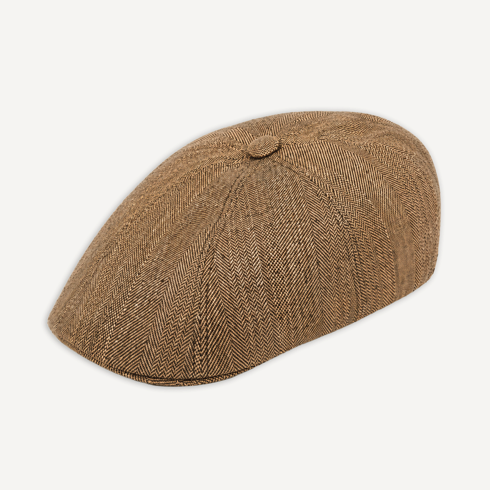 8-Panel Cap Linen Herringbone Rotbraun