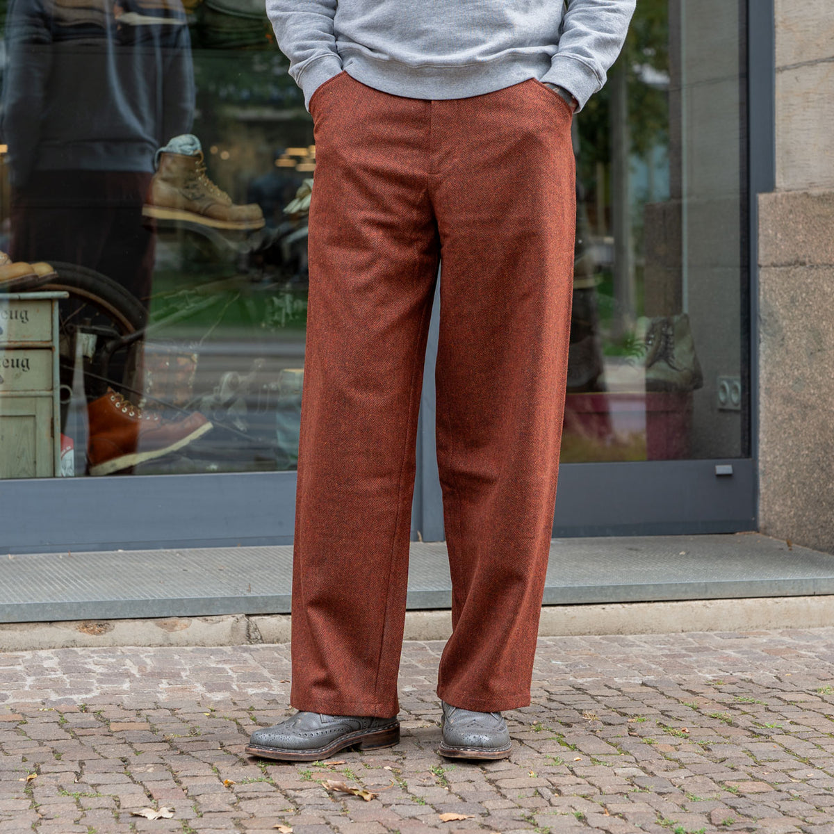 Carlo Trousers Lambswool Herringbone Brick Red