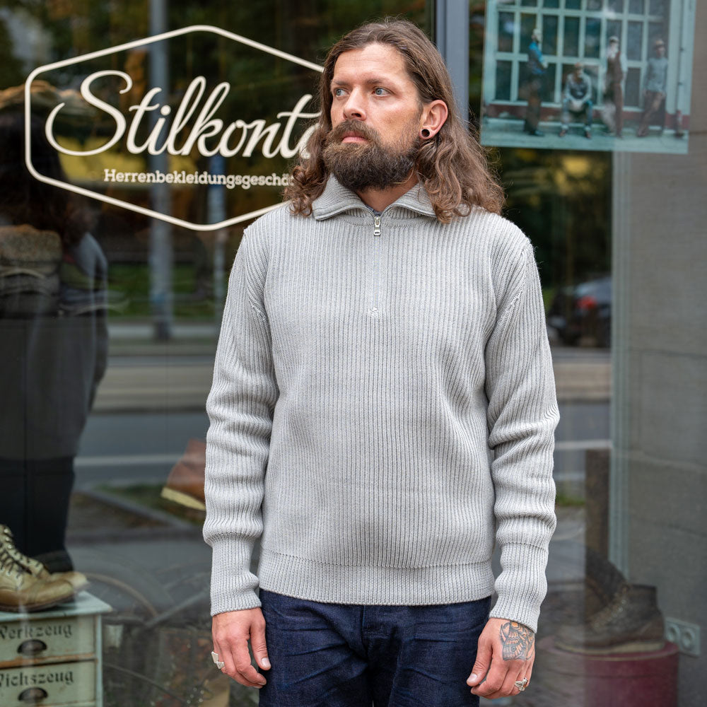 Navy Half Zip Pullover Light Grey