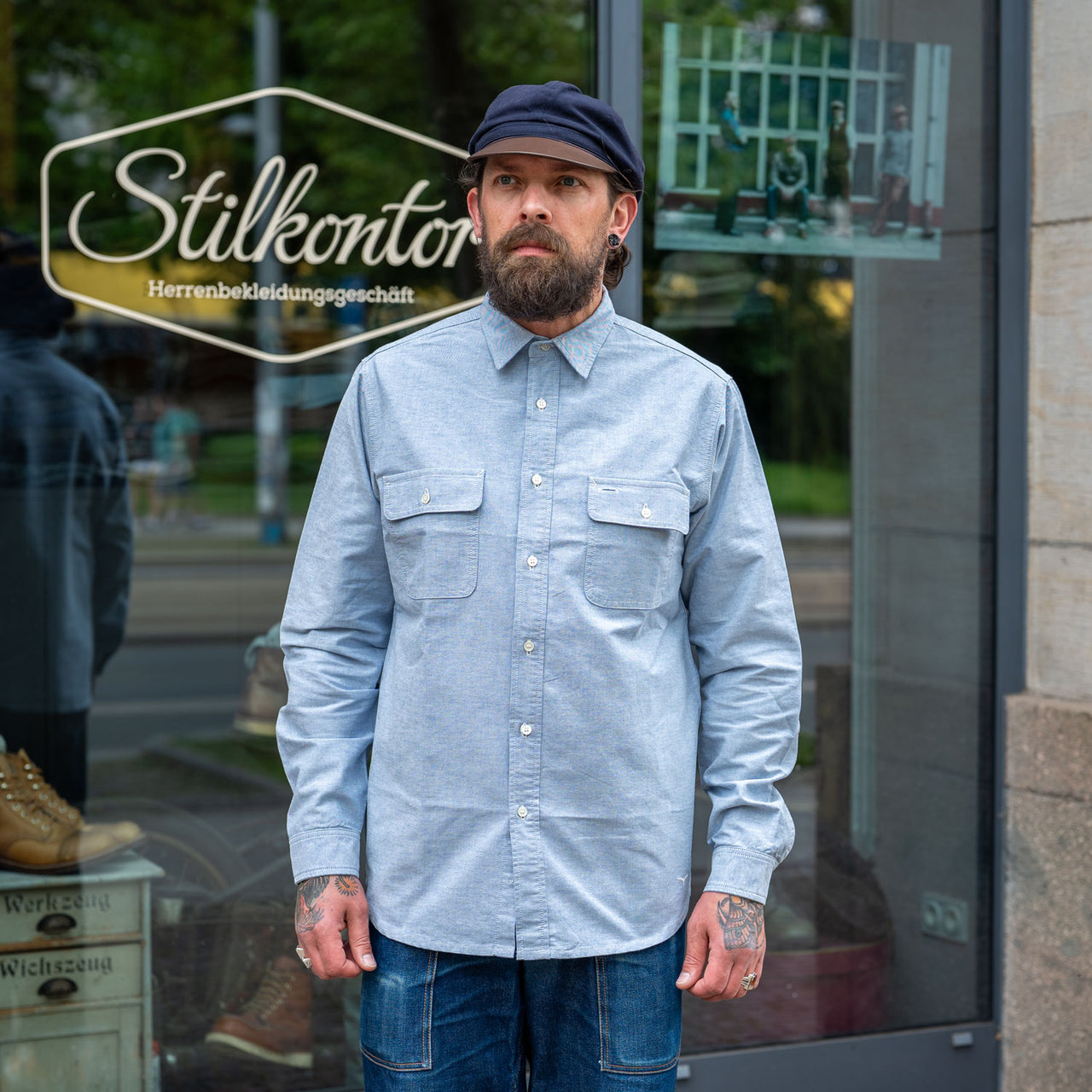 BWS06 Worker Shirt Navy/White