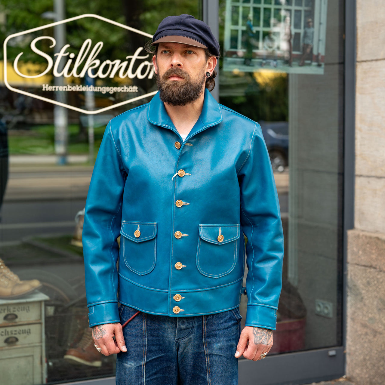 Classic 1920s Horsehide Leather Jacket  Seal Indigo