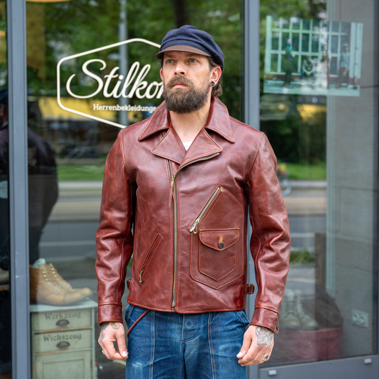Frisco Horsehide Leather Jacket Burgundy