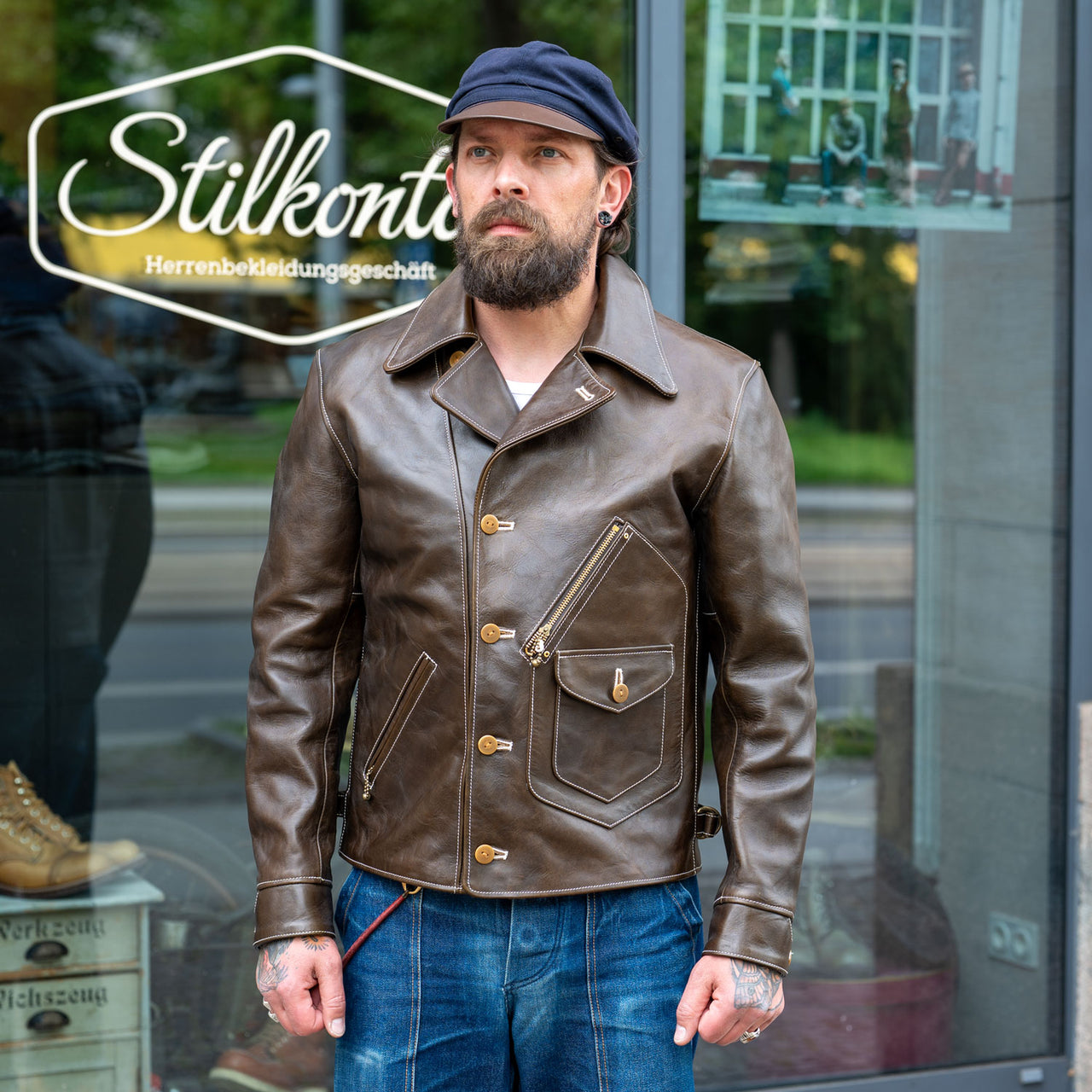 Helix Rider Leather Jacket Olive