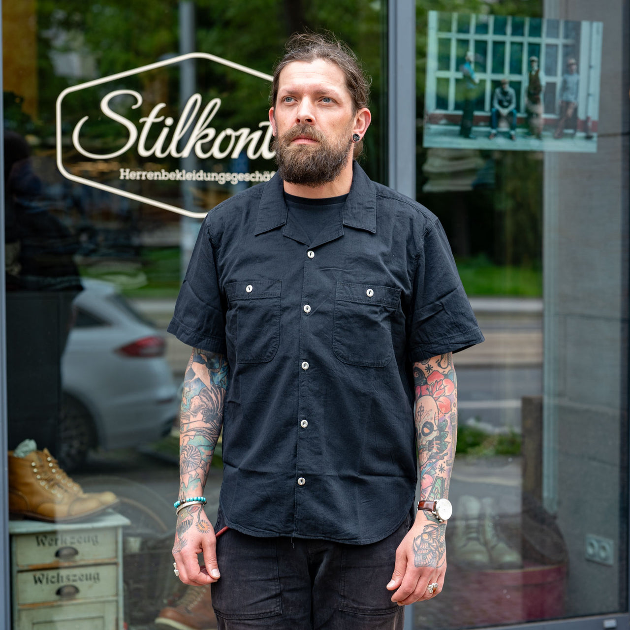 Dayton Short Sleeve Shirt Herringbone Black