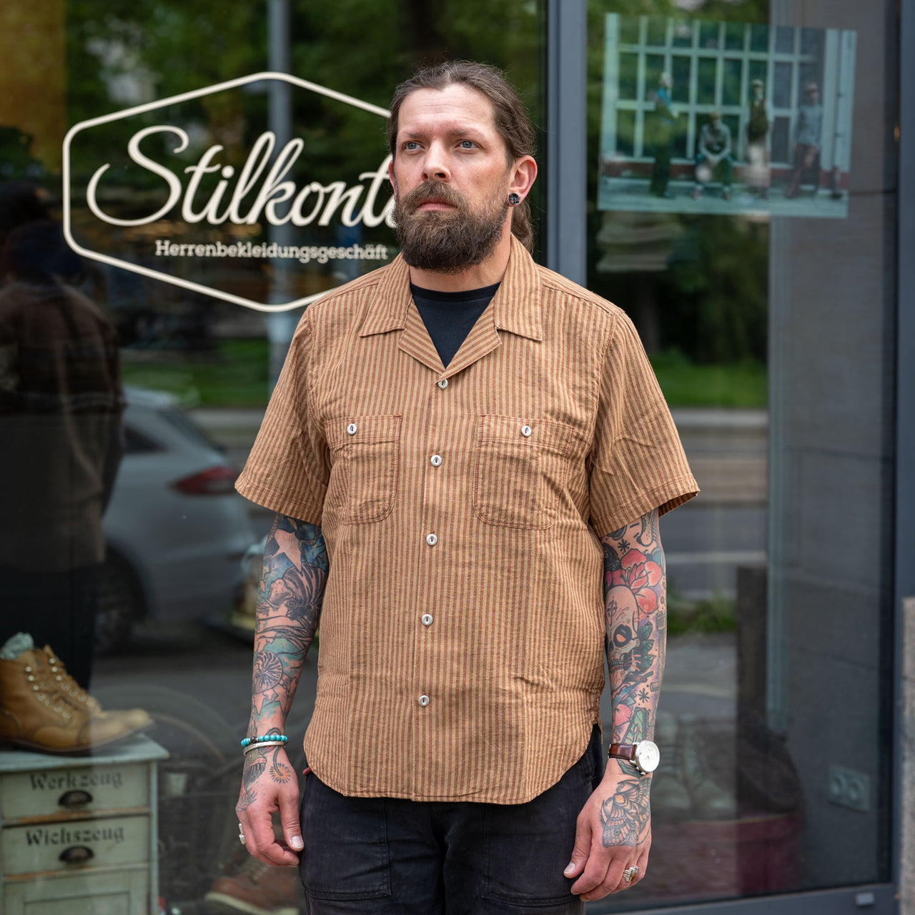 Dayton Short Sleeve Shirt Terracotta Stripe