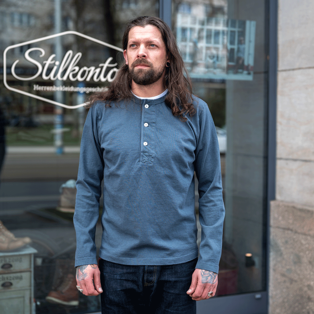 Henley Long Sleeve 13oz. Faded Blue