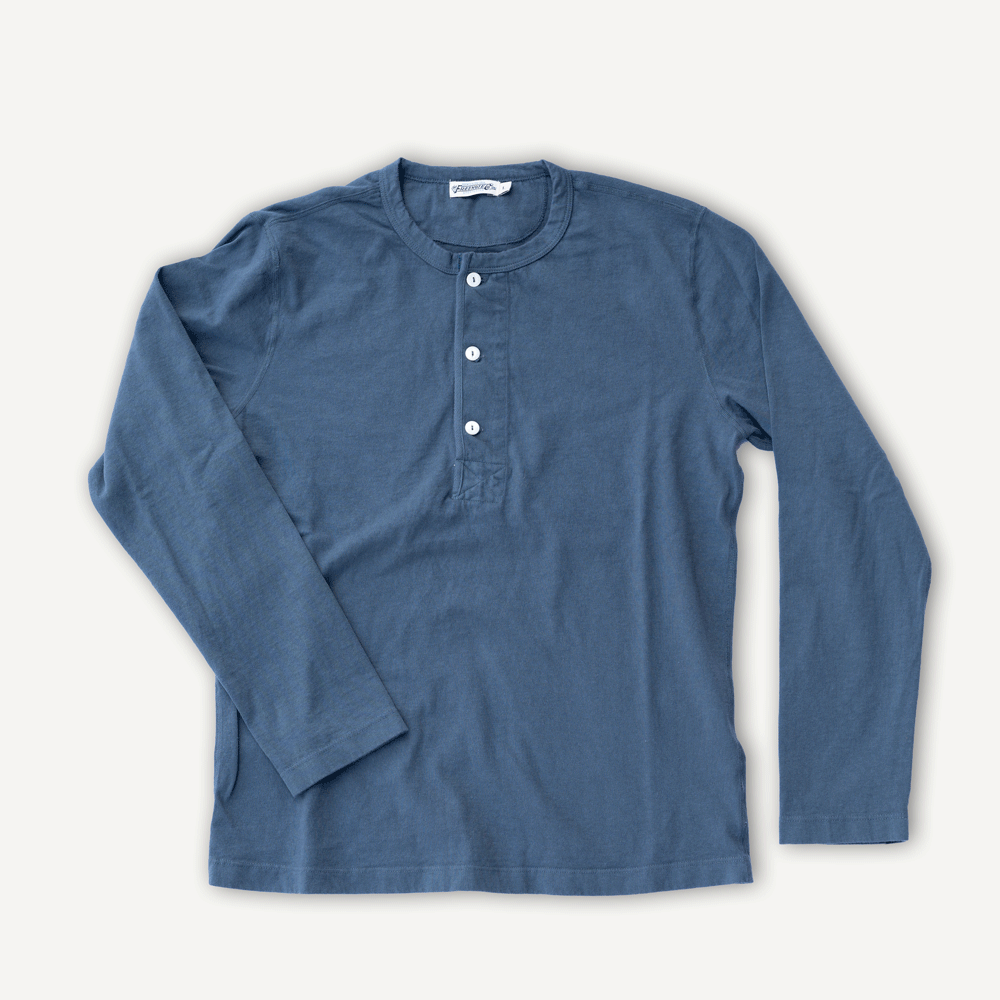 Henley Long Sleeve 13oz. Faded Blue
