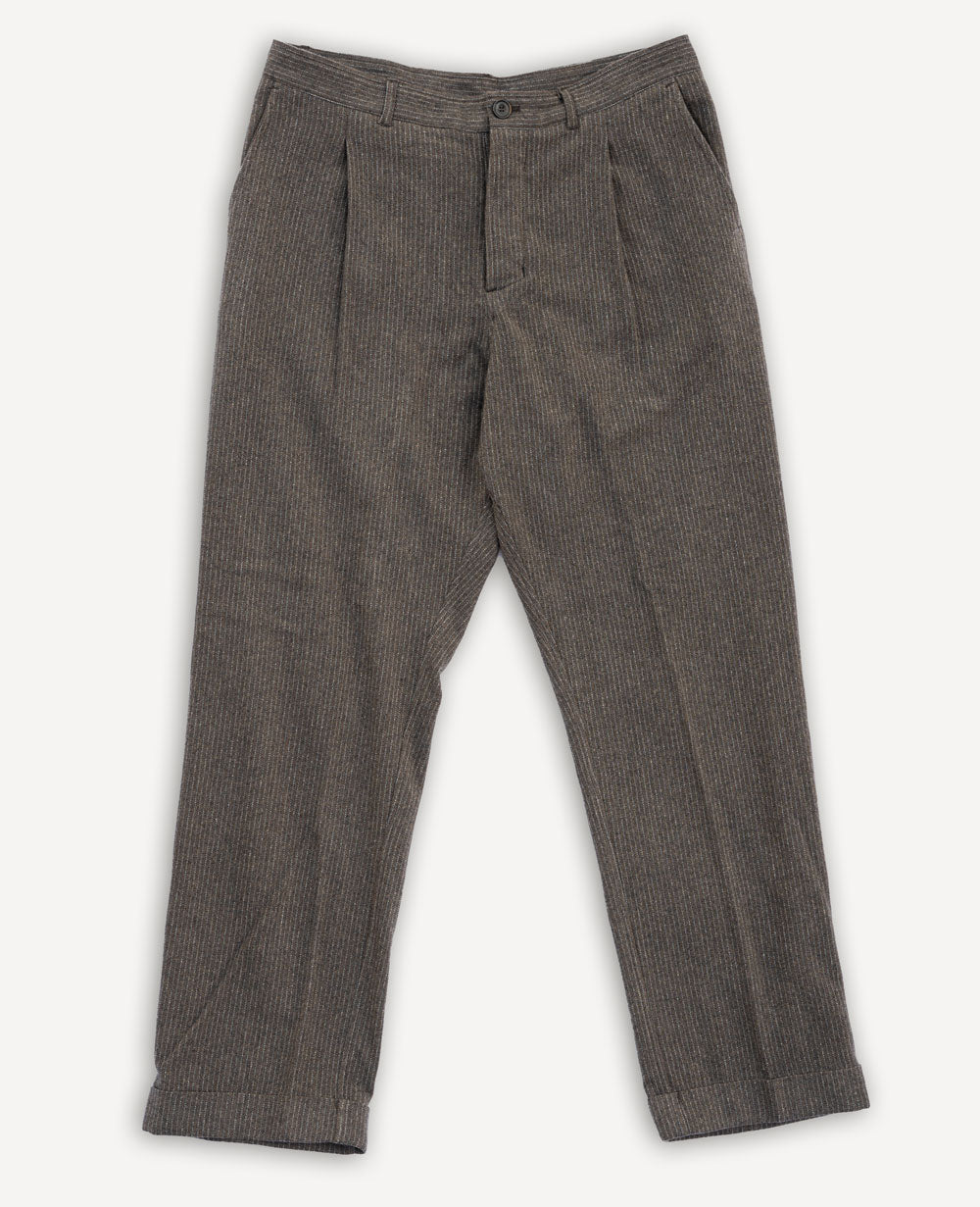 Sune Pleated Wide Cut Trousers Wool Pin Brown