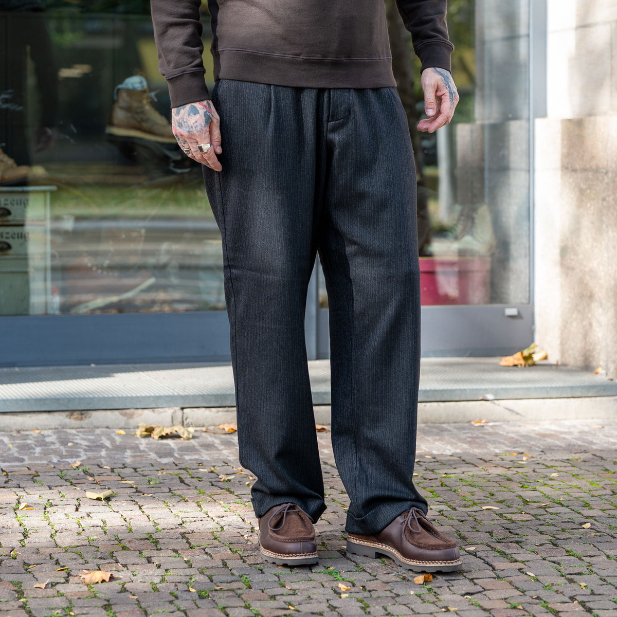 Sune Pleated Classic Trousers Wool Pin Charcoal