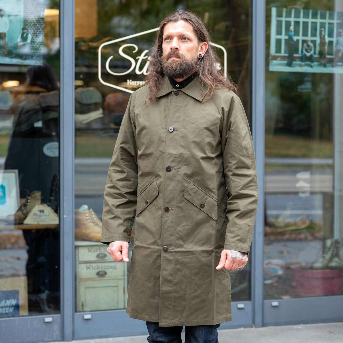 Journey Coat Long Dry Waxed Green