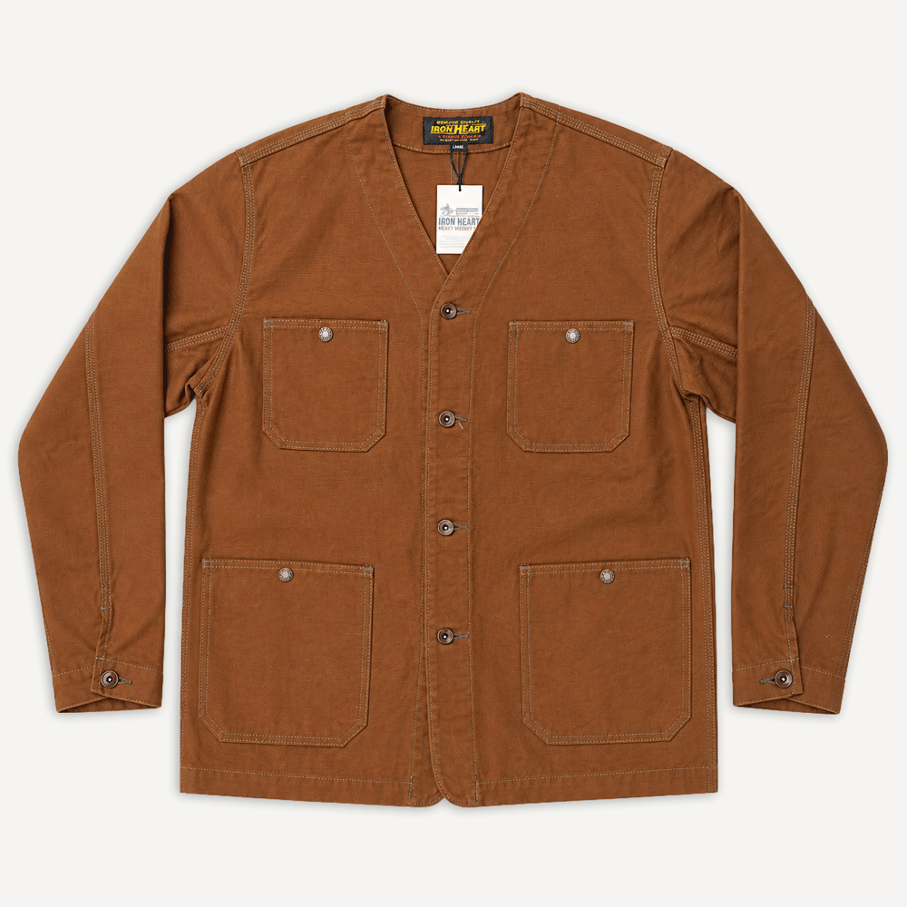 13.5oz Duck Collarless Chore Jacket IHJ-159 Braun