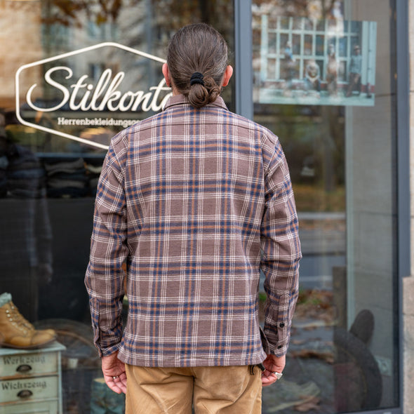 Slubby Heavy Flannel Check Work Overshirt IHSH-430 Brown