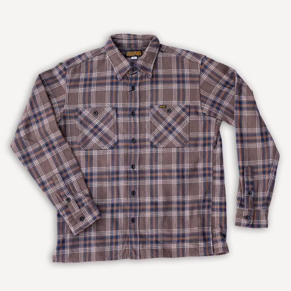 Slubby Heavy Flannel Check Work Overshirt IHSH-430 Brown