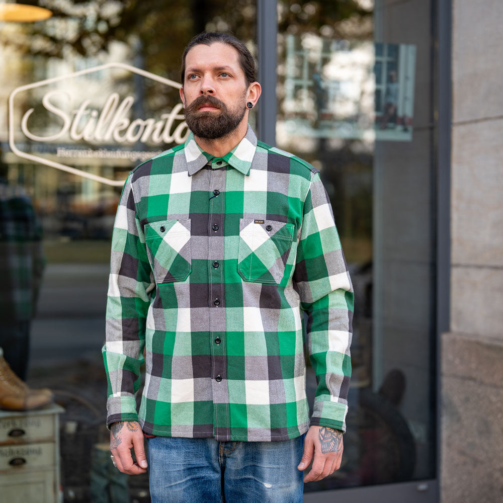 Ultra Heavy Flannel Vintage Check Work Overshirt IHSH-428 Green