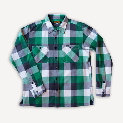 Ultra Heavy Flannel Vintage Check Work Overshirt IHSH-428 Green