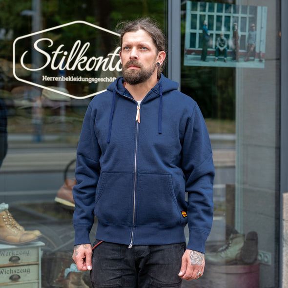 14oz Ultra Heavyweight Loopwheel Cotton Zip Up Hoodie Navy