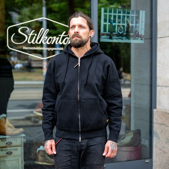 14oz Ultra Heavyweight Loopwheel Cotton Zip Up Hoodie Black