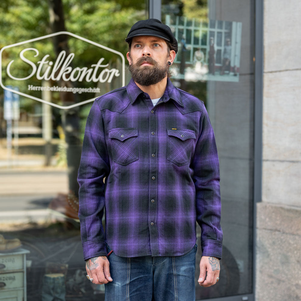 Ultra Heavy Flannel Ombré Check Western Shirt IHSH-130-PUR Purple
