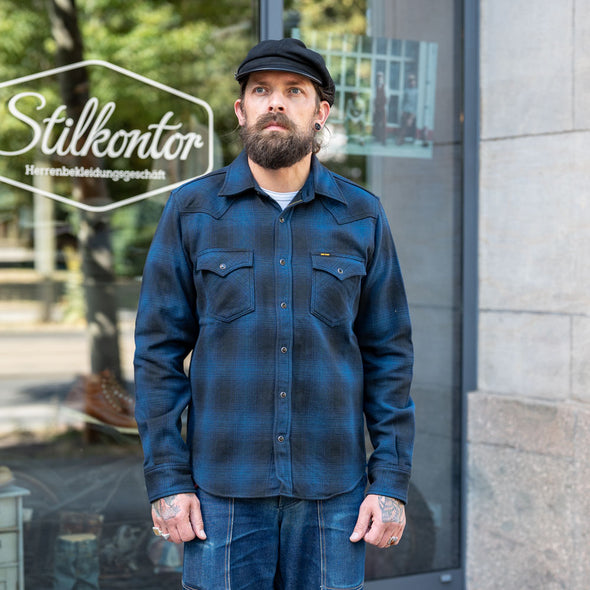 Ultra Heavy Flannel Ombré Check Western Shirt IHSH-264-NAV Navy