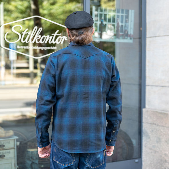 Ultra Heavy Flannel Ombré Check Western Shirt IHSH-264-NAV Navy