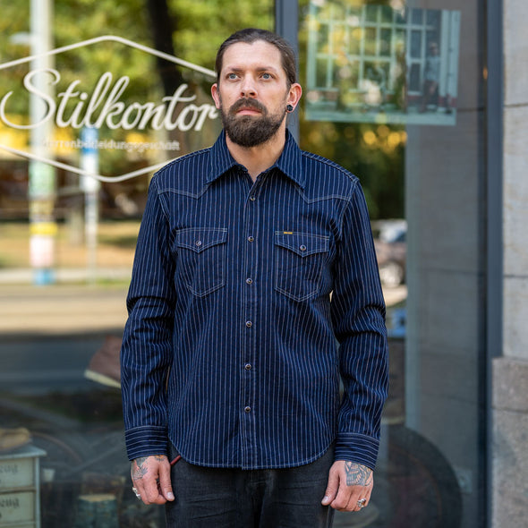 8.5oz Herringbone Stripe Western Shirt IHSH-424 Blue