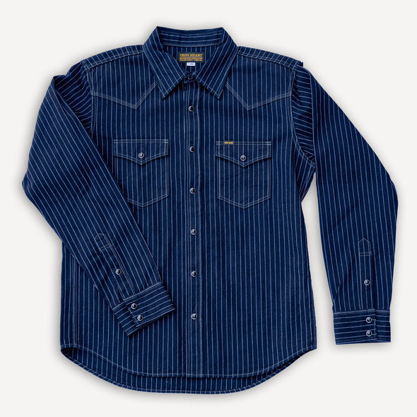 8.5oz Herringbone Stripe Western Shirt IHSH-424 Blue