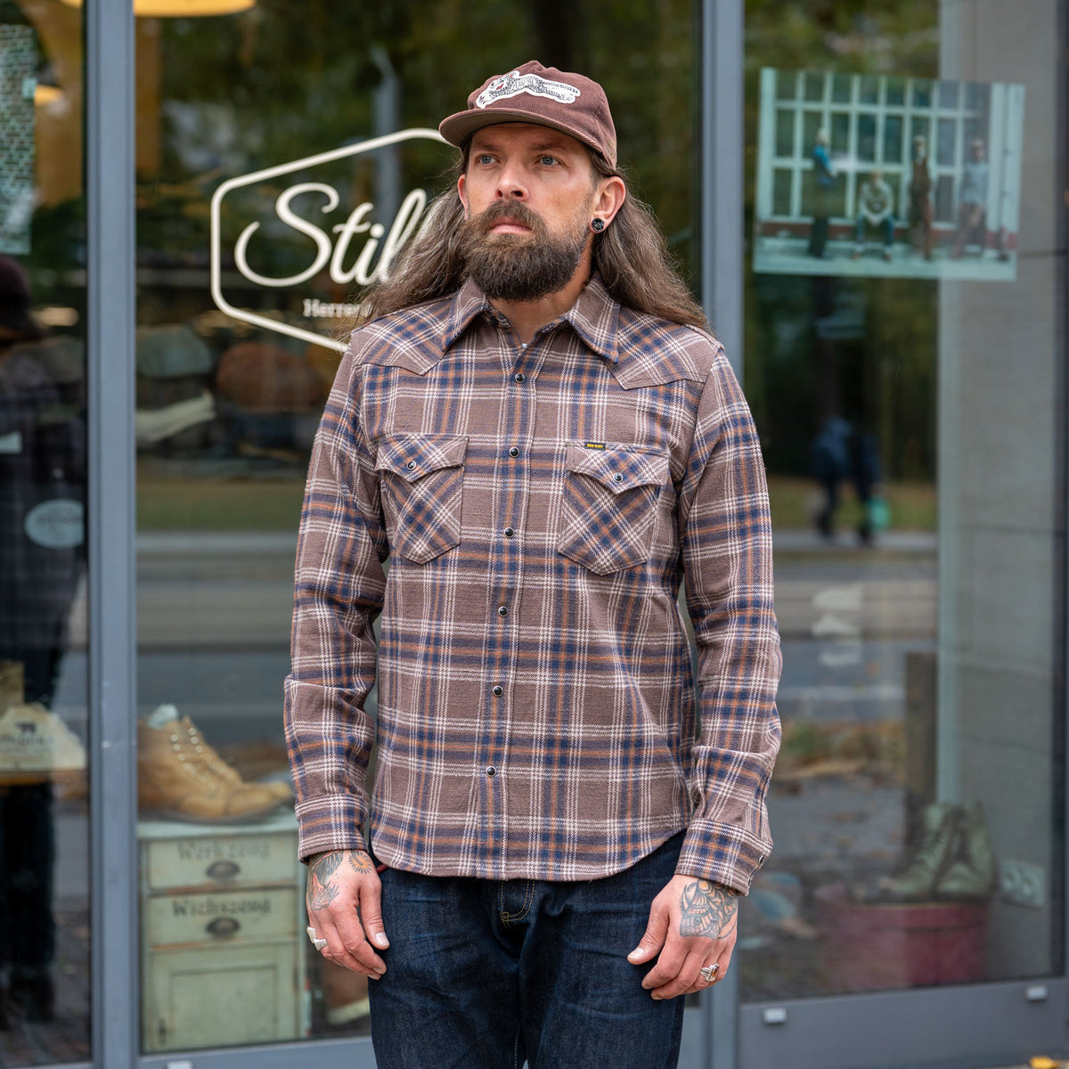 Slubby Heavy Flannel Check Western Shirt IHSH-431-BRN Brown