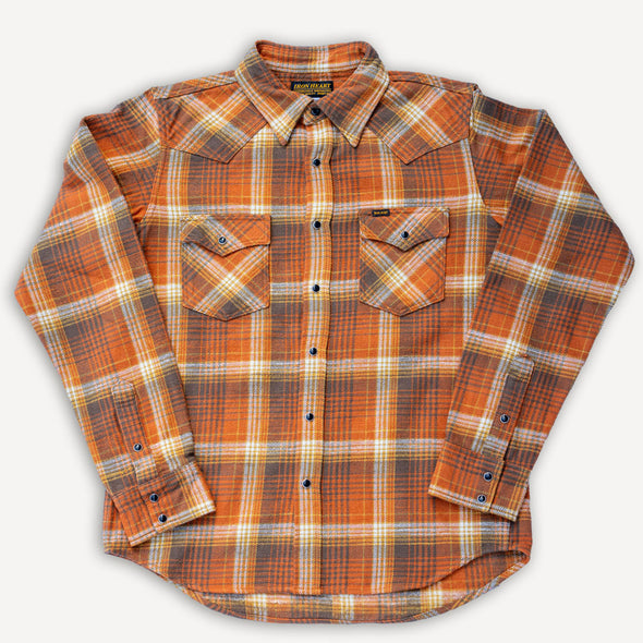 12oz. Slubby Heavy Flannel Western Shirt IHSH-399-ORA Orange