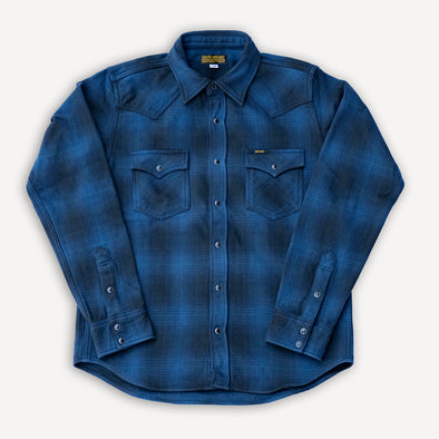 Ultra Heavy Flannel Ombré Check Western Shirt IHSH-264-NAV Navy