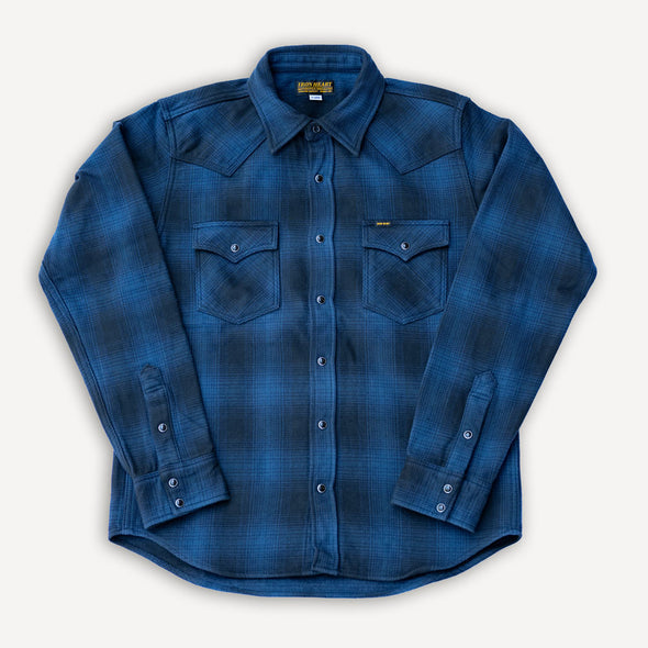 Ultra Heavy Flannel Ombré Check Western Shirt IHSH-264-NAV Navy