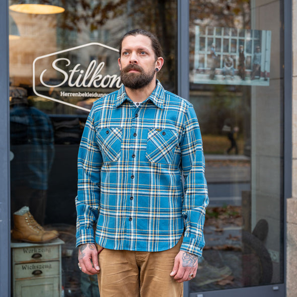 Ultra Heavy Flannel American Check Work Shirt IHSH-435 Blue