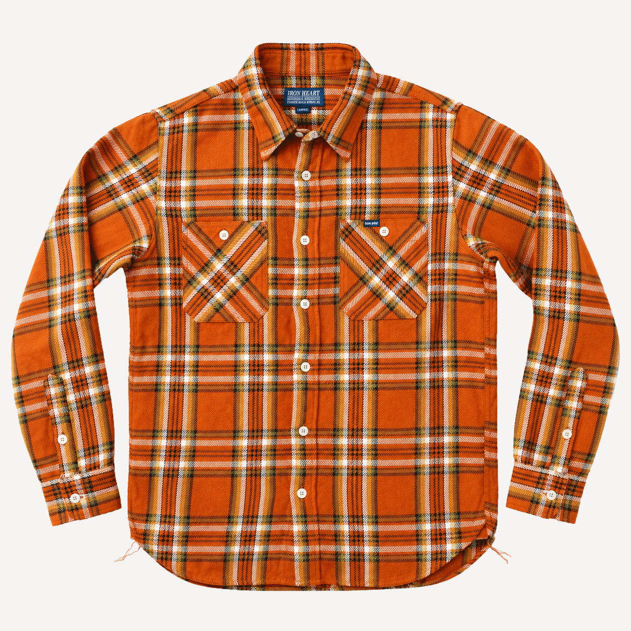 9oz Selvedge Flannel Check Work Shirt IHSH-442-ORA Orange