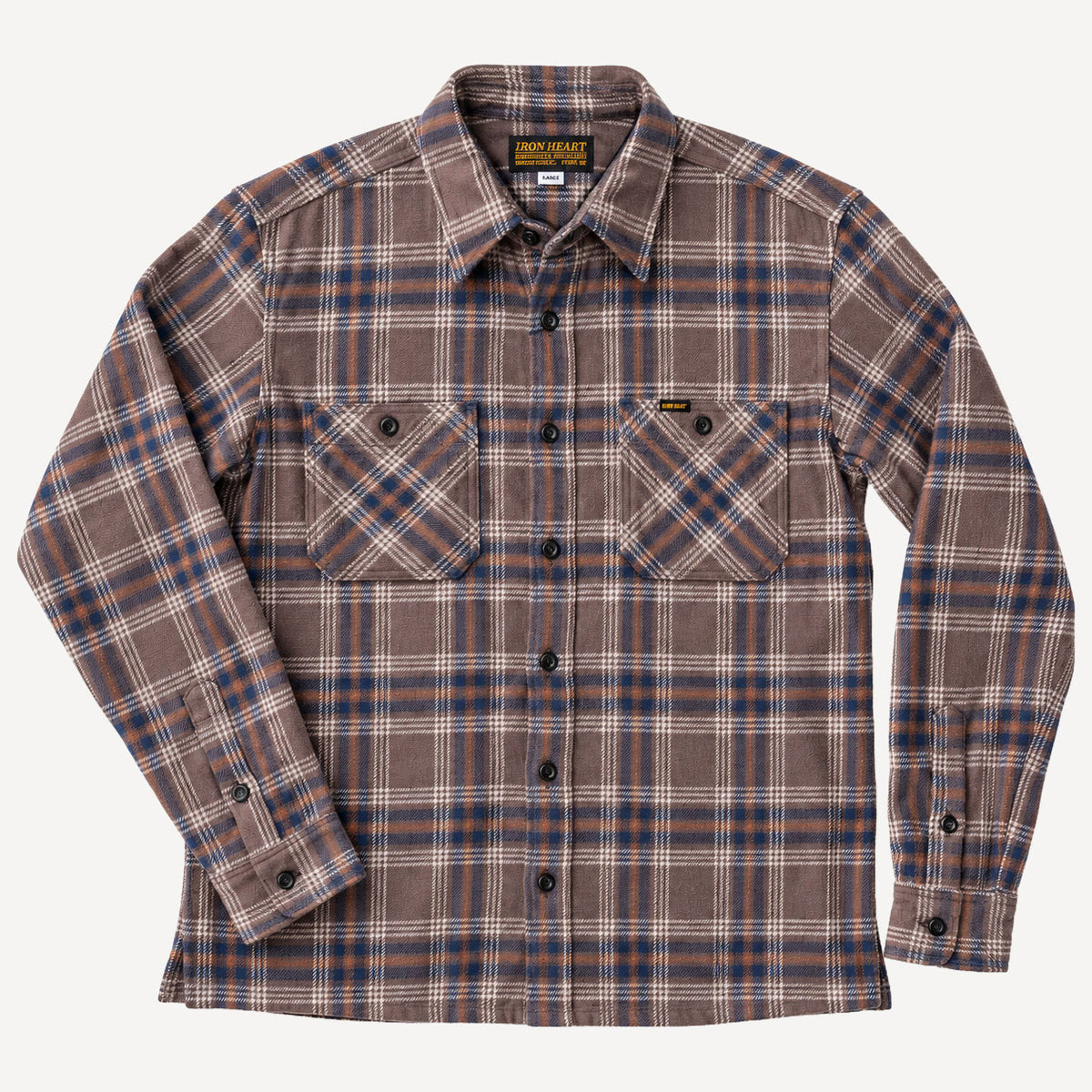 Slubby Heavy Flannel Check Work Overshirt IHSH-430 Brown