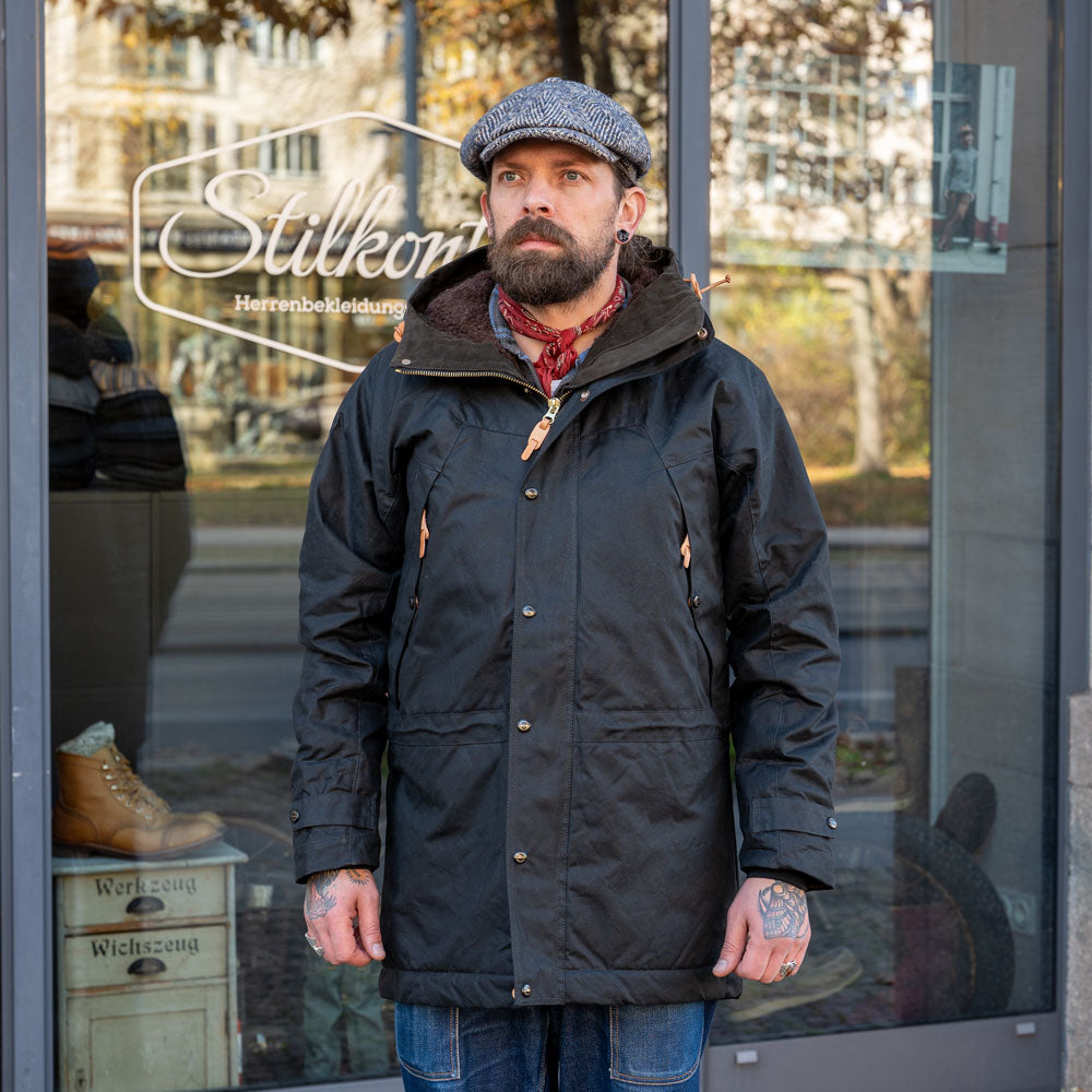 Long Mountain Jacket Waxed Black Manifattura Ceccarelli