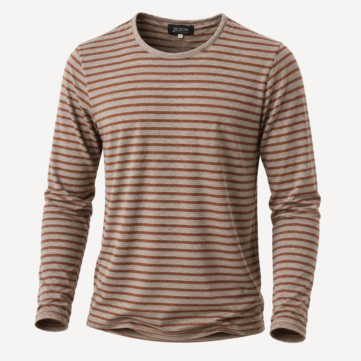 Strickpullover Rundhals Breite Ringel Hellbraun