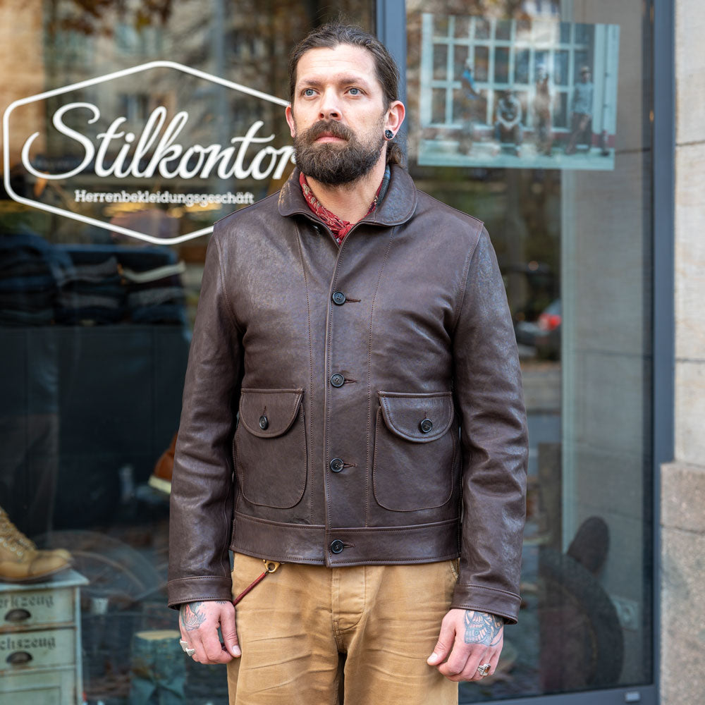 “Cossack” Testa di Moro Lambskin Leather Jacket Dark Brown