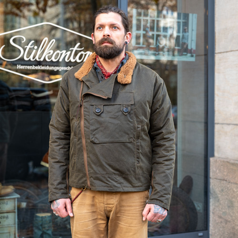 “Swedish” Motorcycle Waxed Canvas Jacket Army Green